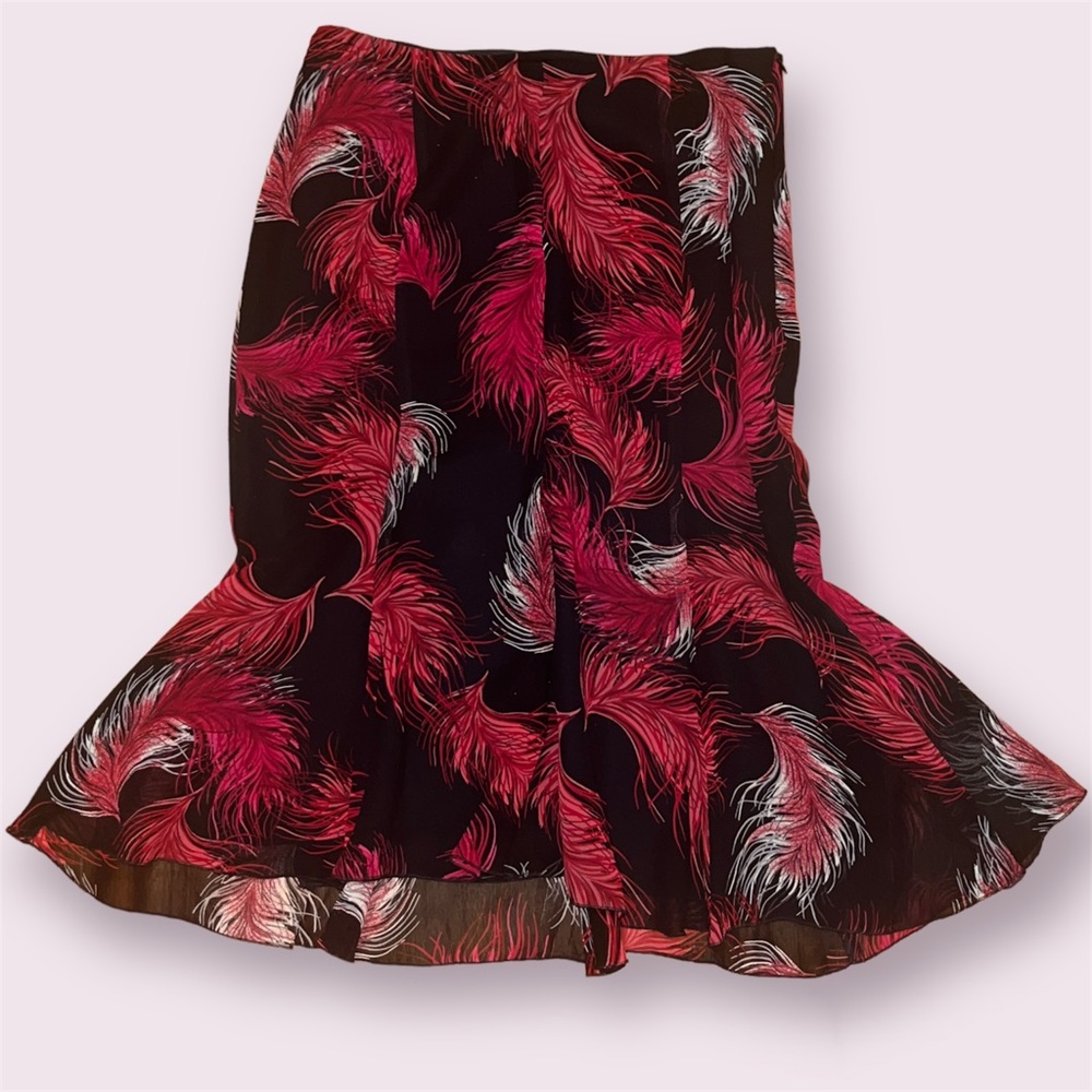 karen kane feather print midi skirt